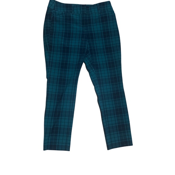 LOFT Marisa Plaid Pants 4P Petite Green Blue Tartan Ankle Career Preppy - Picture 2 of 8
